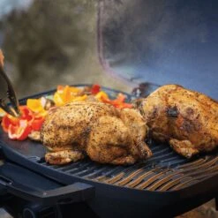 Napoleon TQ285-BL-1 TravelQ Portable Tabletop Gas Grill, Propane -GrillMaster Pro tq285 lifestyle b roll camping chicken with tongs 1